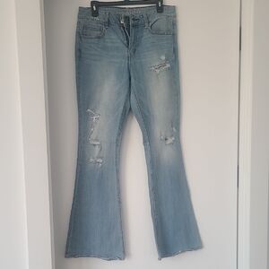 American Eagle Outfitters Distressed Light Blue Wide Leg Jeans